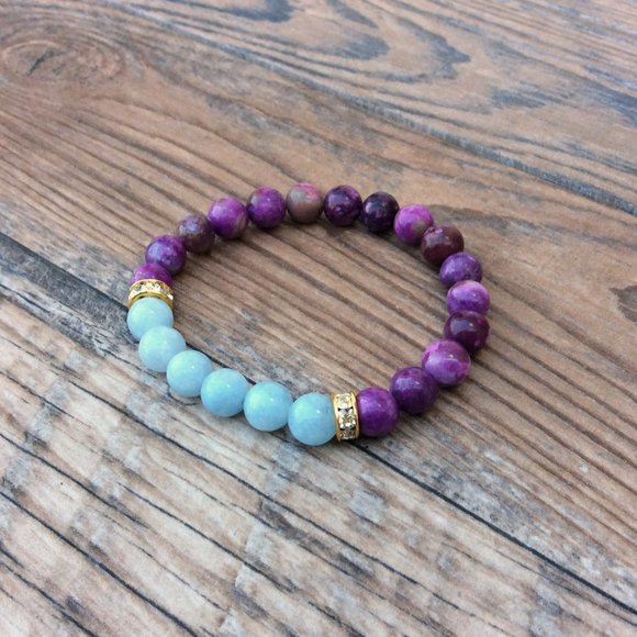Sugilite bracelet featuring Aquamarine, crystal healing - Picture 4 of 9